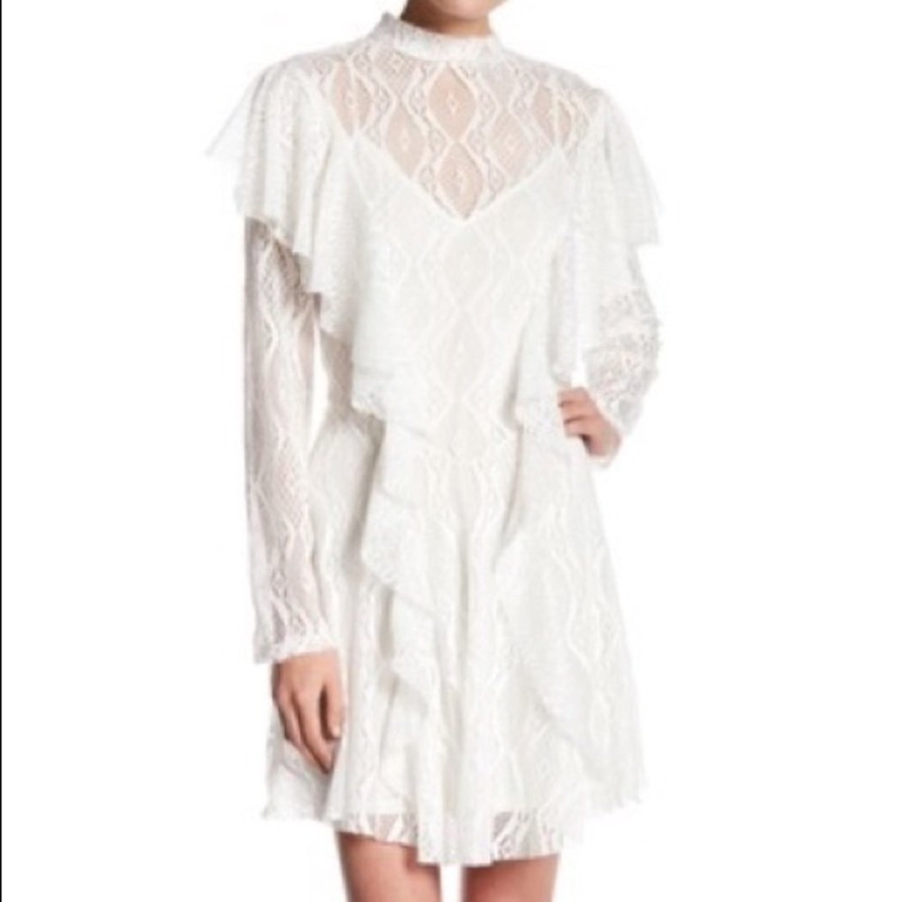 Free People Mock Neck Lace Dress $128 ivory